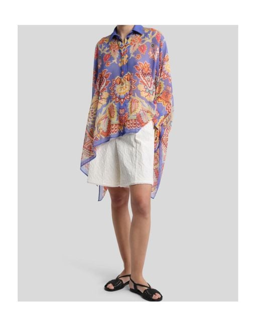 Etro Blue Floral Printed Poncho
