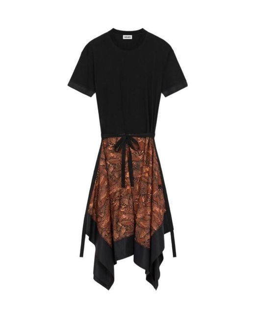 KENZO Black Asymmetric Draped Midi Dress