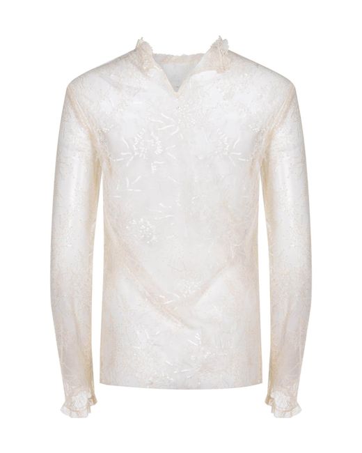 Alberta Ferretti White Embroidered Laced Blouse