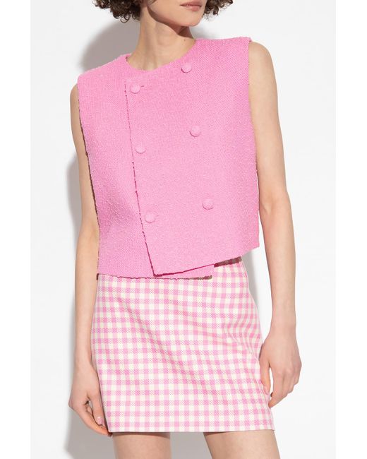 AMI Pink Textured Crop Top