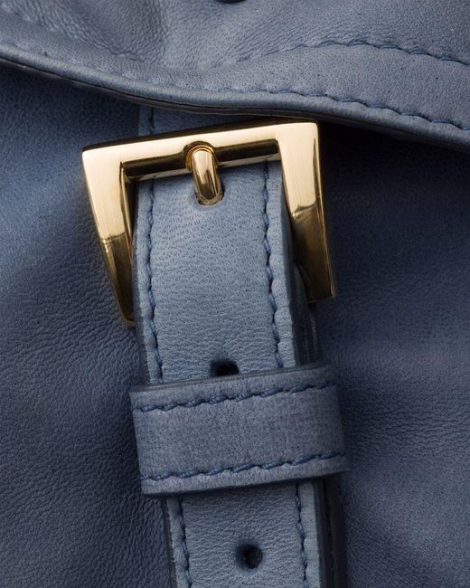 Prada Blue Explore Medium Nappa Leather Shoulder Bag With Flap