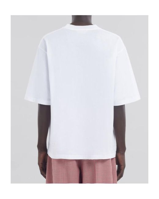 Marni White Logo-Printed Crewneck T-Shirt for men