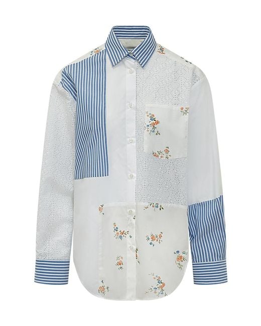 MSGM Blue Long-Sleeved Curved Hem Shirt