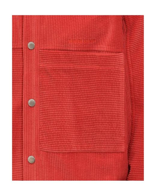 Ambush Red Button-Up Corduroy Overshirt for men