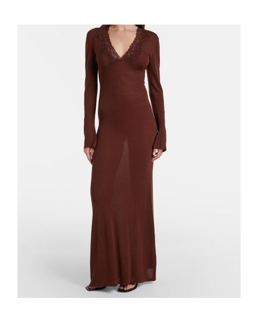 AYA MUSE Brown Lace-Trimmed Dress