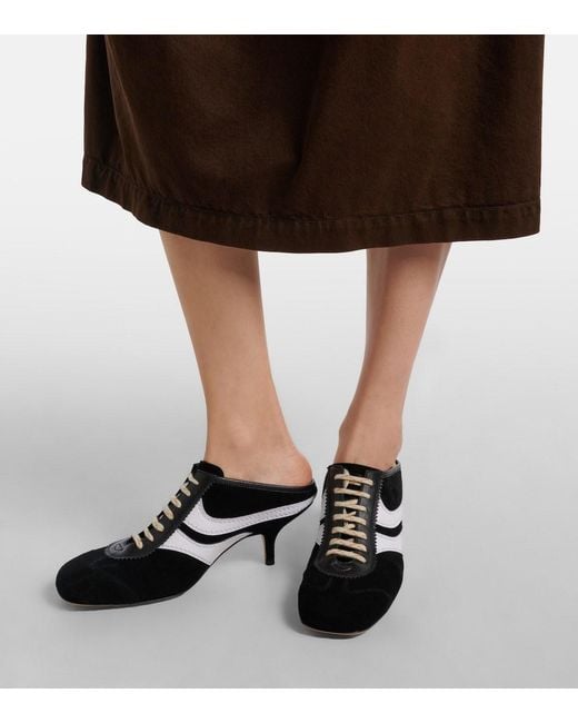 Dries Van Noten Black 65 Leather-Trimmed Suede Mules