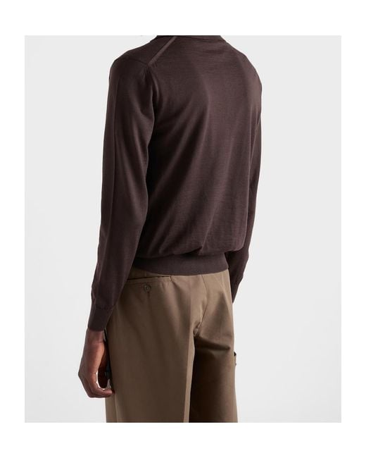 Prada Brown Long-Sleeved Superfine Wool Polo Sweater for men