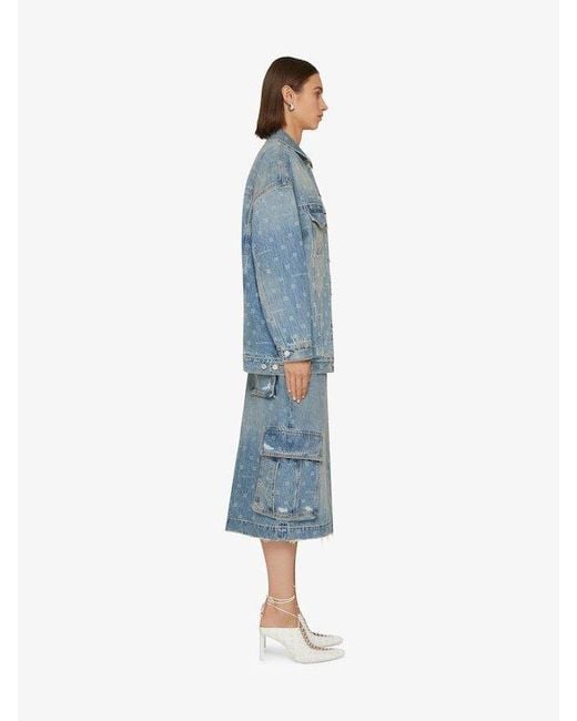 Givenchy Blue 4G Motif Denim Skirt
