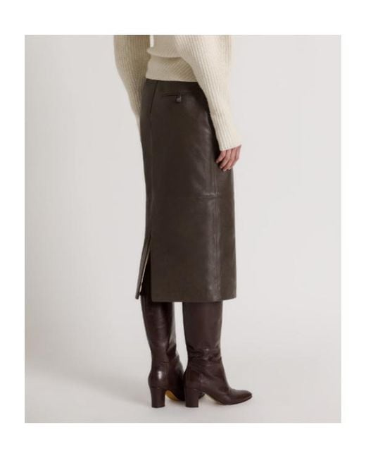 Alberta Ferretti Brown Straight Leather Midi Skirt