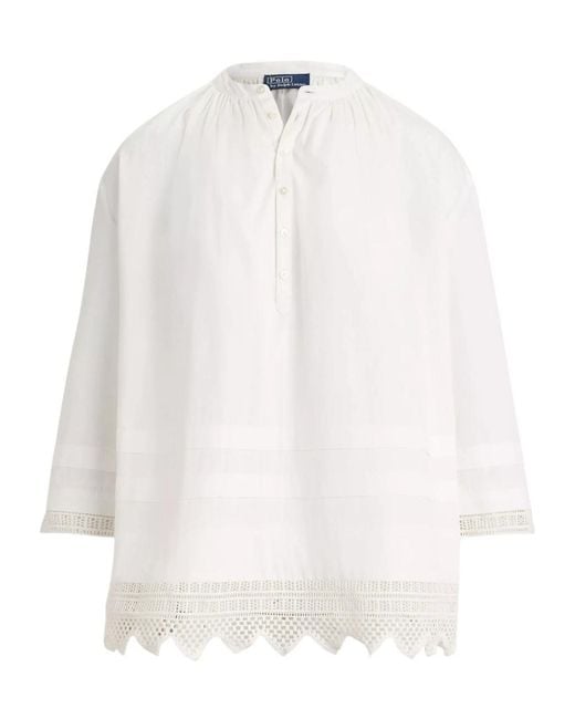 Polo Ralph Lauren White Plain Wave Embroidered Top