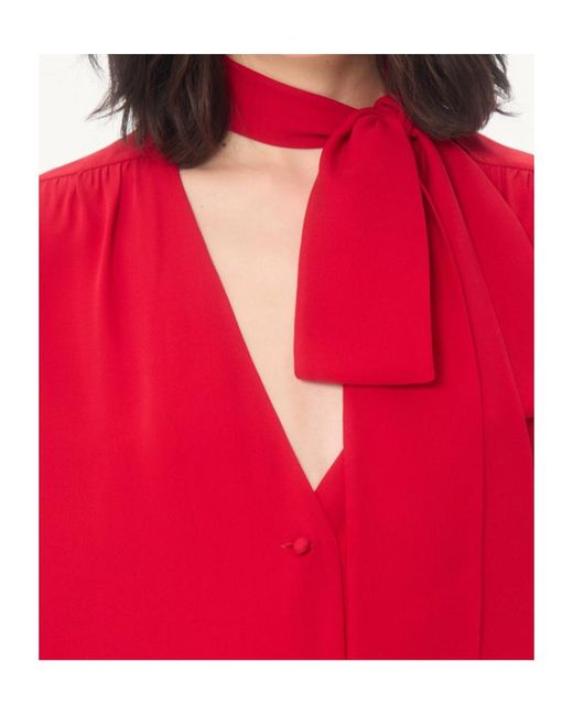 Valentino Red V-Neck Button-Up Blouse