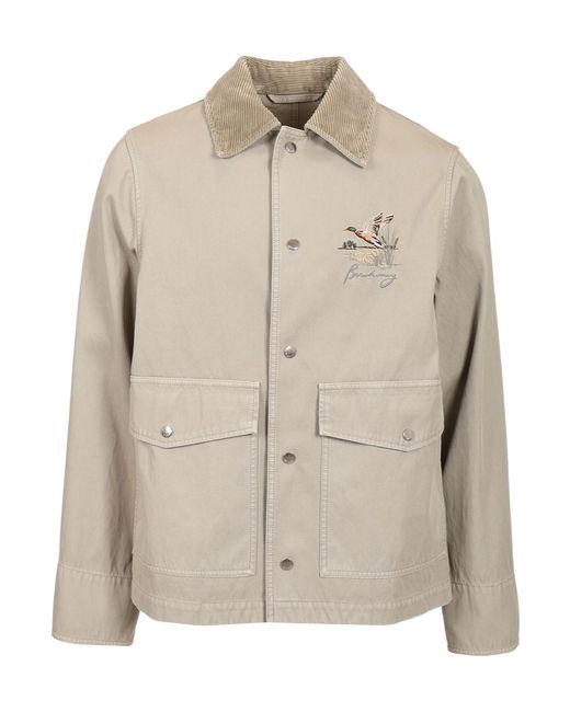 Burberry Natural Motif-Embroidered Press Stud Shirt Jacket for men