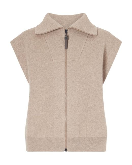Brunello Cucinelli Natural Zip-Up Collared Vest