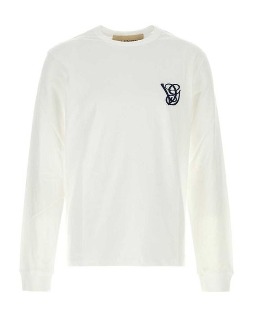Valentino White Logo Embroidered Crewneck T-Shirt for men