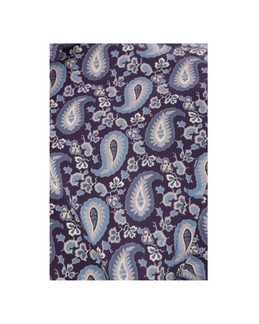 Etro Blue Graphic-Printed Curved Hem Shirt for men