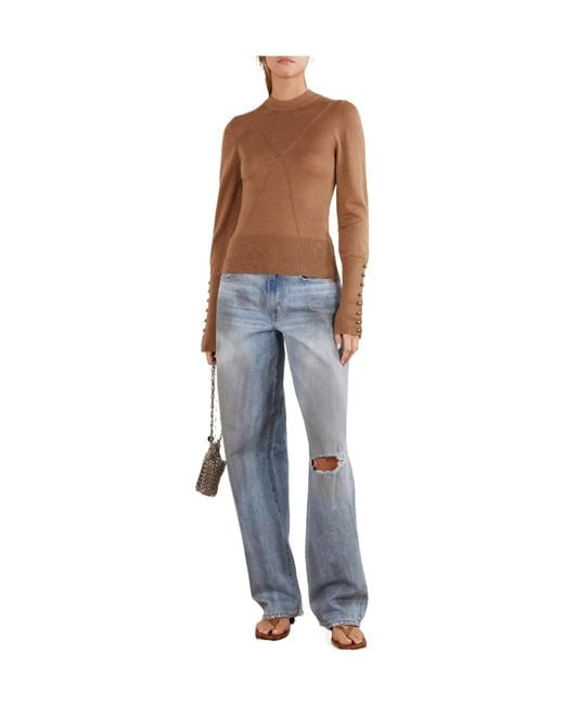 Rabanne Brown Embellished Wool And Silk-Blend Sweater