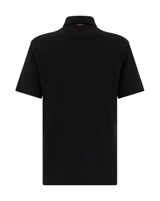 Zegna Black Chest-Pocket Short-Sleeve Polo Shirt for men