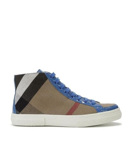 Burberry Blue Plaid High-Top Casual Shoes
