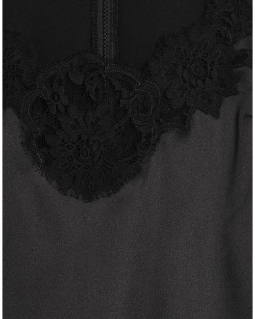 Dolce & Gabbana Black Lace-Trim Balloon-Sleeve Silk Blouse