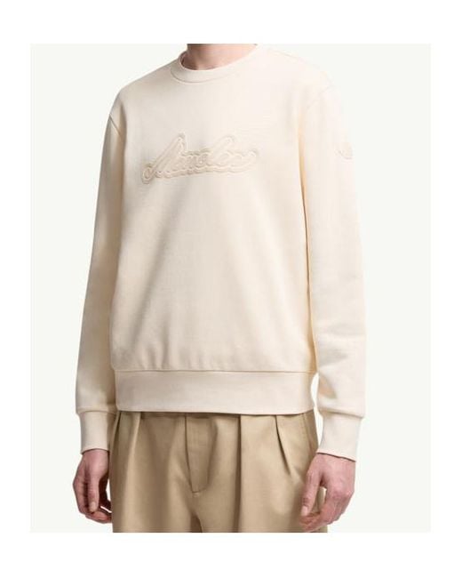 Moncler White Cursive Logo Cotton Sweatshirt for men