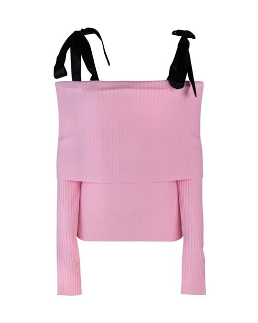 ROTATE BIRGER CHRISTENSEN Pink Off Shoulder Strap Knit Top