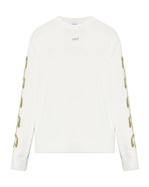 Off-White c/o Virgil Abloh White Diagonal Arrow Fuzzy Crewneck Jumper for men