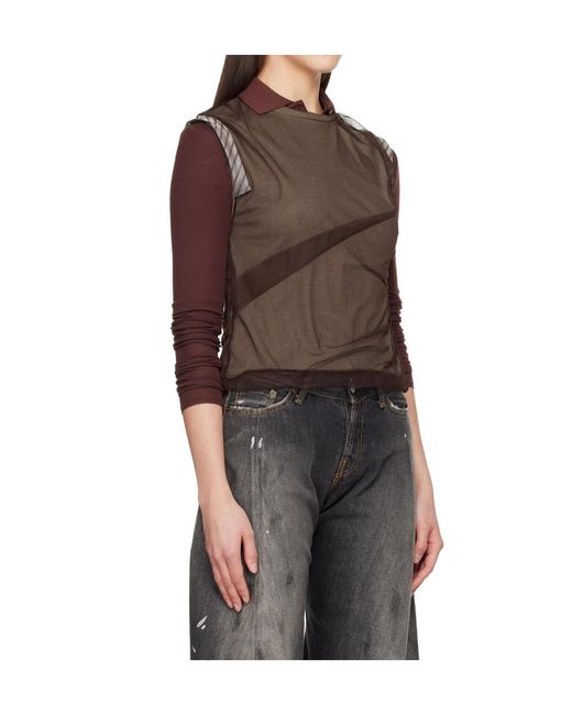 ANDERSSON BELL Green Layered Mesh Pleated Top