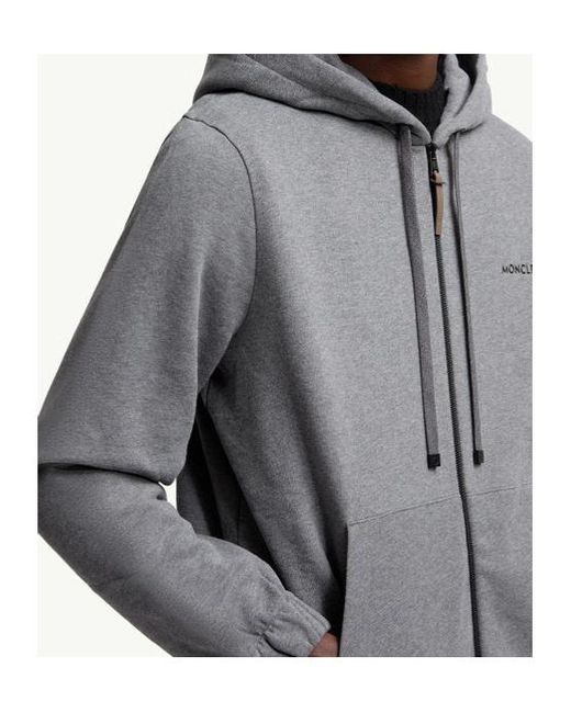 Moncler Gray Leather Logo Cotton Blend Zip-Up Hoodie for men