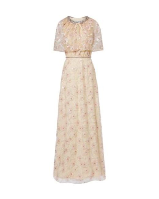 Self-Portrait Natural Embellished Floral Caped Maxi Dress