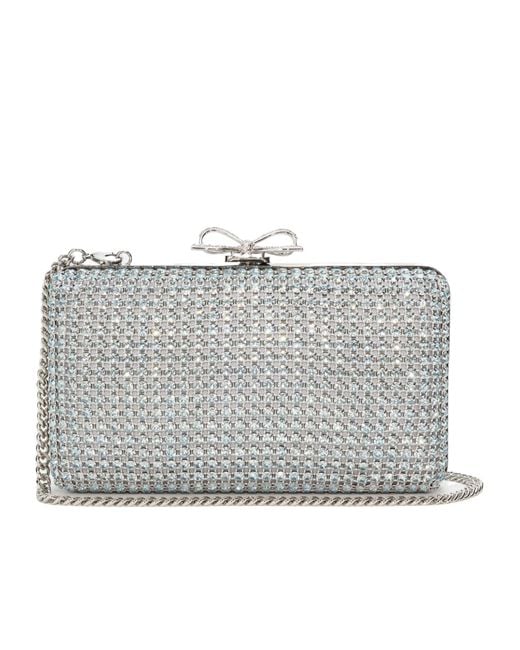 Self-Portrait Gray Crystal-Embellished Clutch Bag