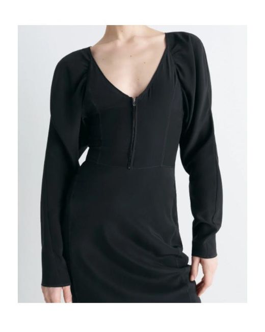 Lemaire Black Bias-Cut Raglan-Sleeve Midi Dress