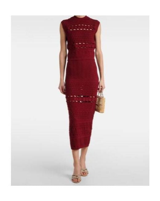 Elie Saab Red Cut-Out Knitted Midi Skirt