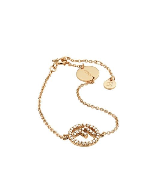 Fendi Metallic Crystal Logo Chain Bracelet
