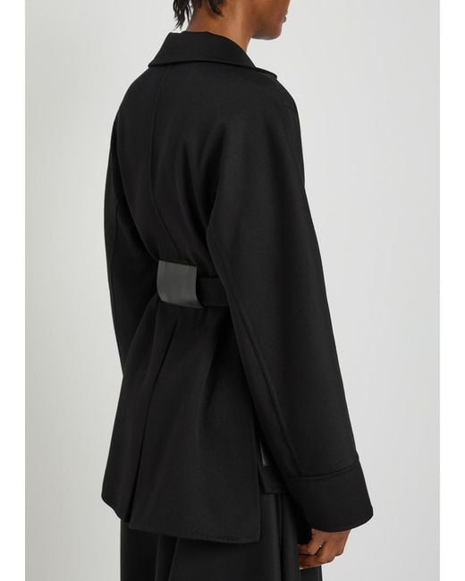 Alaïa Black Leather And Wool Wrap Jacket