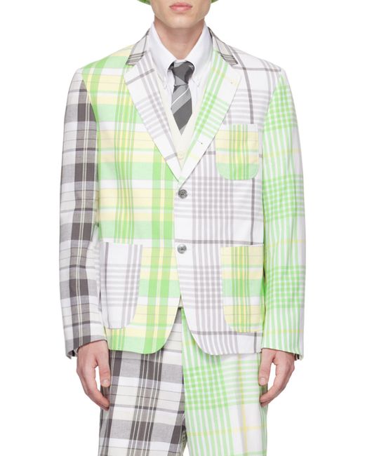 Thom Browne Green Checked Single-Breasted Blazer for men