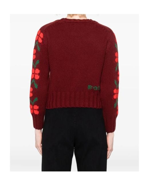 Bode Red Skunk-Jacquard Crew-Neck Jumper