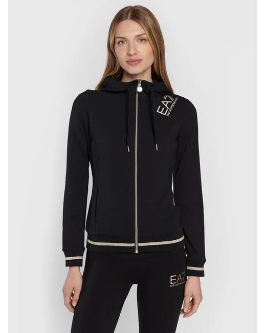 EA7 Black Logo Hooded Casual Coat
