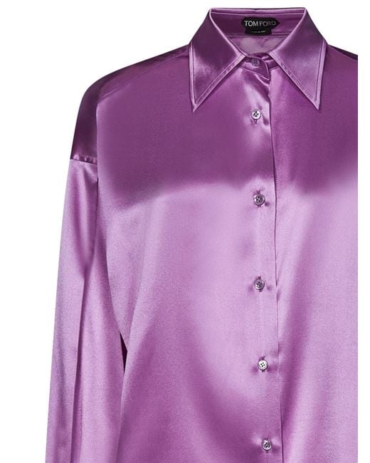 Tom Ford Purple Long-Sleeved Satin Shirt
