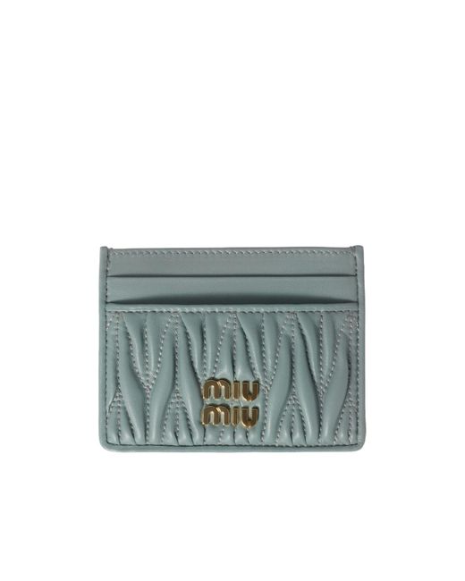 Miu Miu Blue Portacarte In Nappa Matelassé
