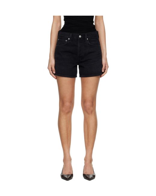 Agolde Black Parker Long High-Rise Denim Shorts