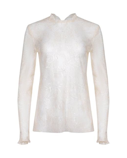 Alberta Ferretti White Embroidered Laced Blouse