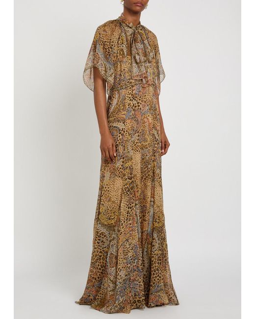 Etro Natural Leopard-Print Silk Maxi Dress
