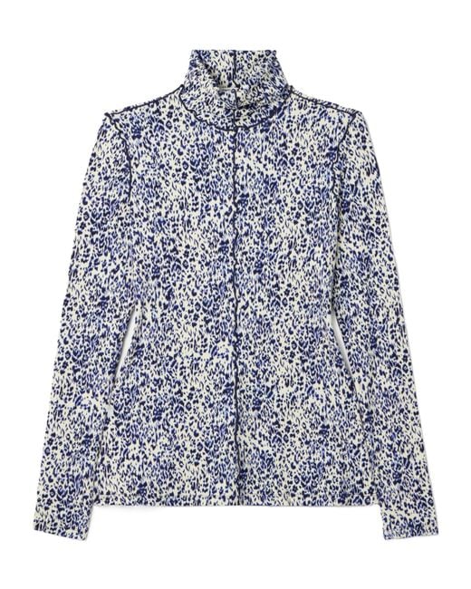 Proenza Schouler Blue Audrey Ruffled Knit Turtleneck Top
