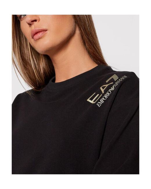 EA7 Black Logo Tape Stretch-Cotton T-Shirt