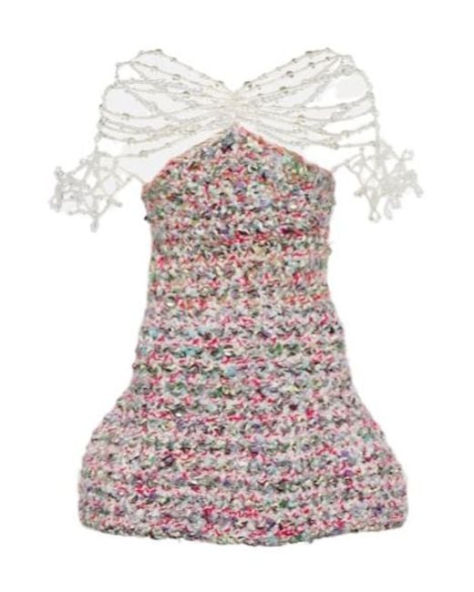SUSAN FANG Multicolor Beaded Crochet Minidress