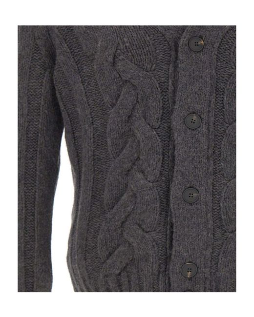 Gran Sasso Gray Cable Knit Shawl Collar Cardigan for men