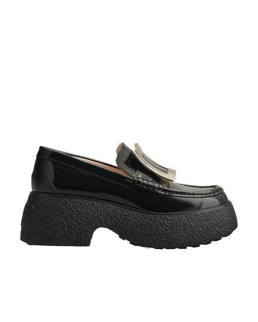 Roger Vivier Black Viv' Rangers Metal Buckle Loafers