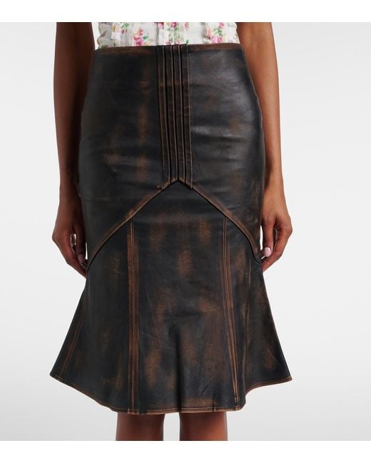 ShuShu/Tong Black Leather Midi Skirt