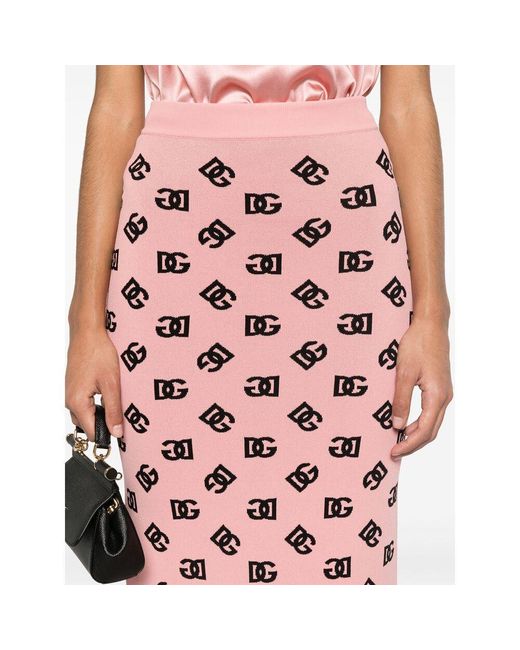 Dolce & Gabbana Pink Dg Logo Jacquard Midi Pencil Skirt