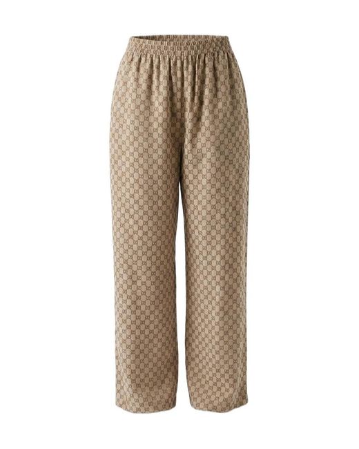 Gucci Brown Printed Silk Leisure Pants